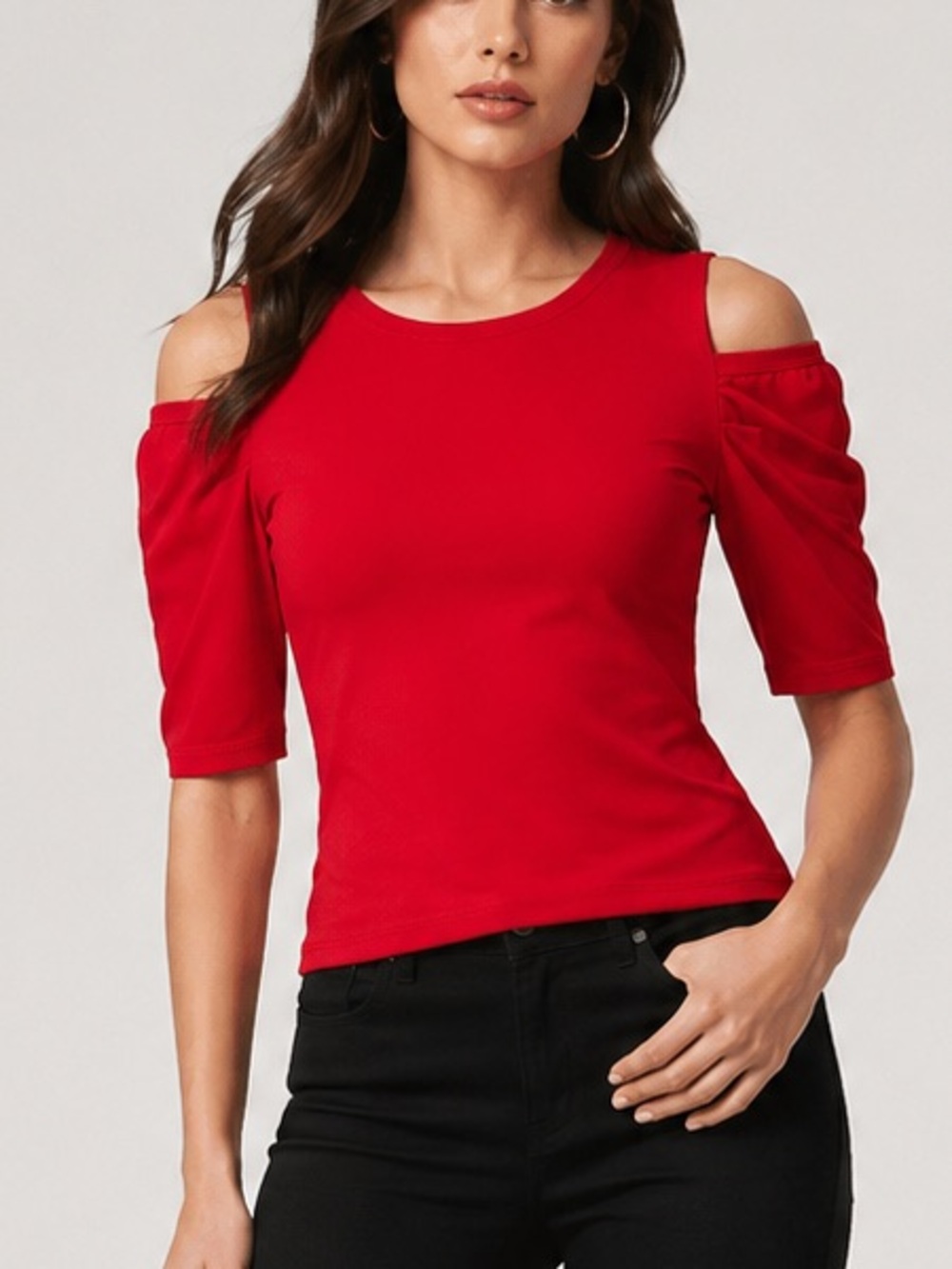 1. State Vibrant Red Cold-Shoulder Top